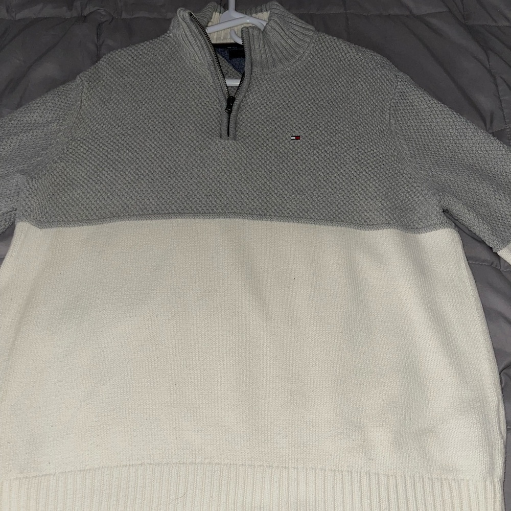 Men's Gray and White Hilfiger quarter zip